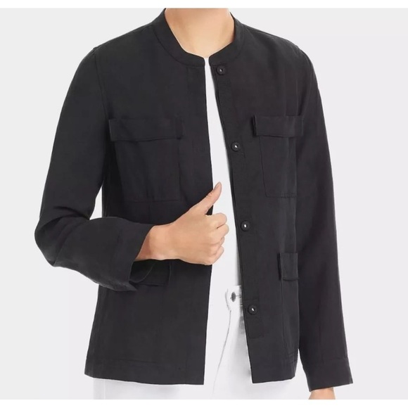 $399 Kobi Halperin Women's Black Starr Snap-Front Military Shirt Jacket Size LG - Picture 1 of 12